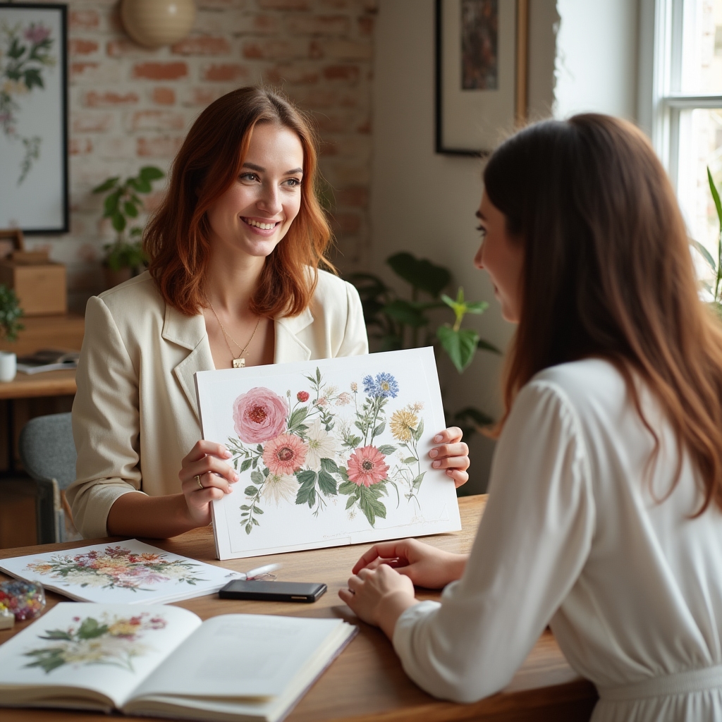 Floristka konzultuje svadobnú výzdobu s nevestou